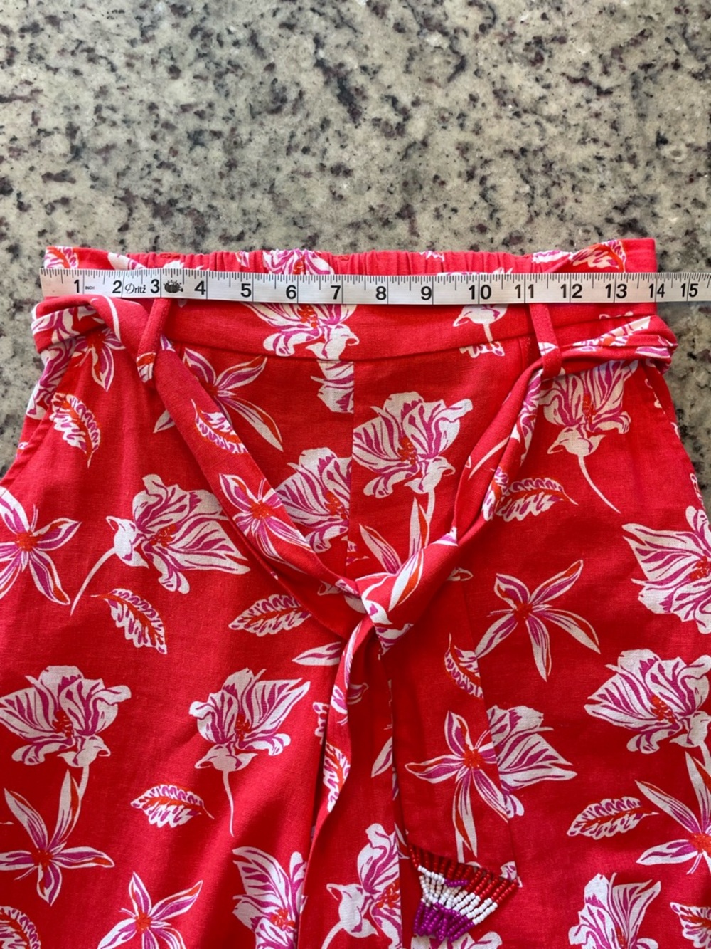 New Maison D’ Amelie linen blend Red Floral Wide-Leg cropped Pants SZ S - Picture 8 of 10